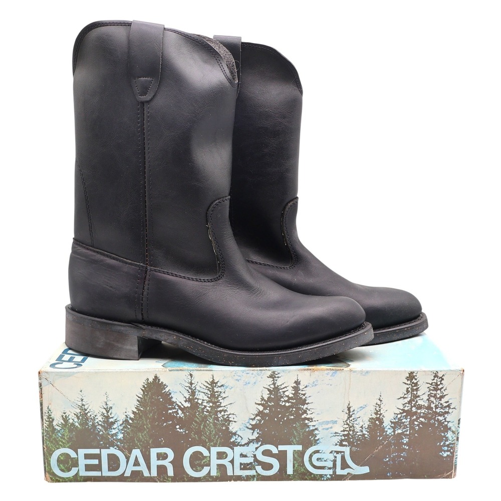 Cedar Crest Wellington Boots Mens 9 D Vintage Black Leather Work Boots 1839 USA